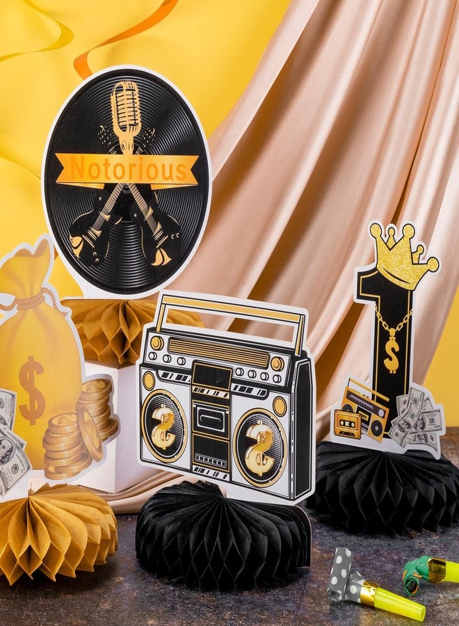 Weekgrat 9 Pcs the Notorious One Birthday Honeycomb Centerpieces Decorations Notorious One Theme First Birthday Table Centerpiece Hip Hop 1st Black and Gold Decor for 1st Year Old Baby Supply - Image 5